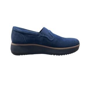 Clarks Womens Zylah Sky Navy Blue Suede Platform Slip on Padded Loafer 7.5 NEW